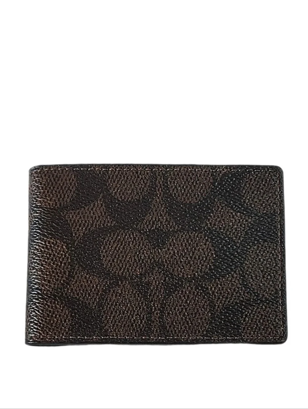 💼 NWT Men's Coach Walnut Brown Signature Compact Billfold Credit Card ID Wallet